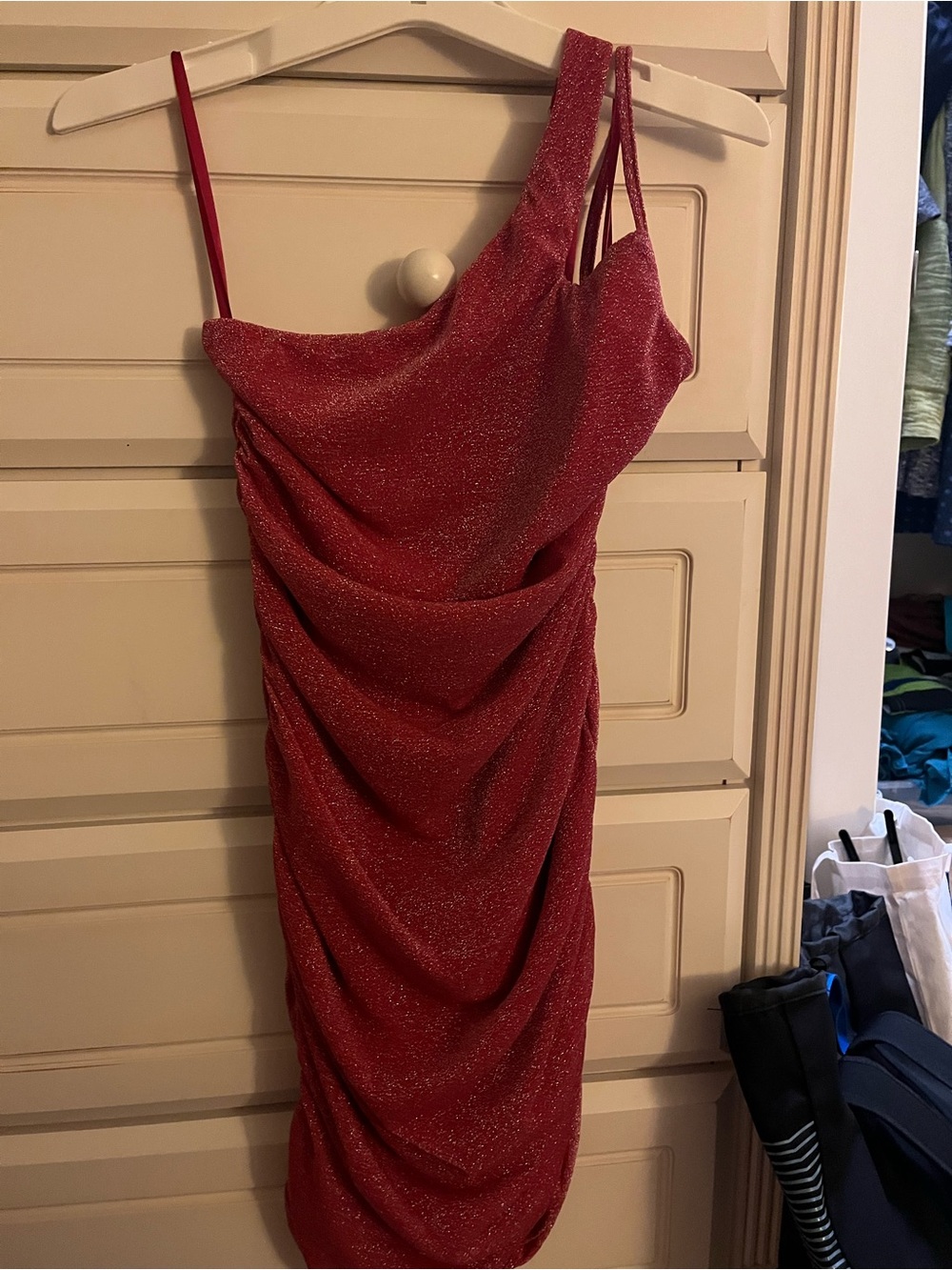Sparkly pink superdown asymmetrical mini dress